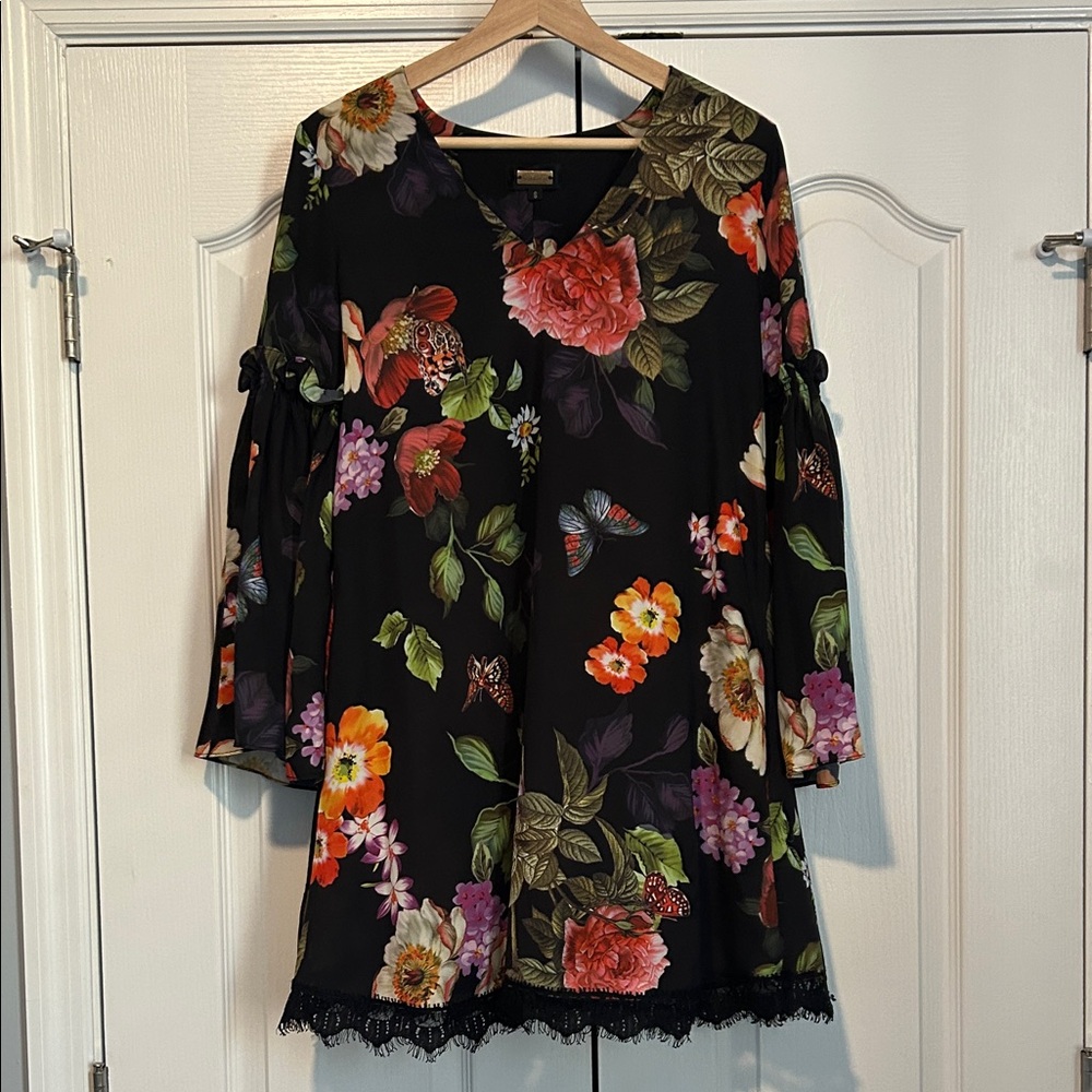 Alexia Admor Floral Long  Sleeve  Sheath Dress - Black and Multicolor small